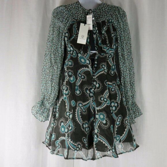 New Celia Birtwell Express 0 Gray Teal Floral Mini - Picture 6 of 11